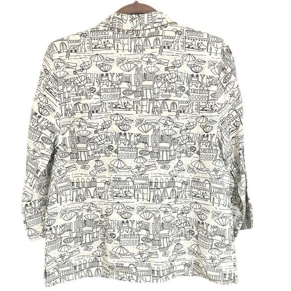 Christopher & Banks Black & White Beach Print Button Up Linen Blend Resort Wear - Picture 2 of 6